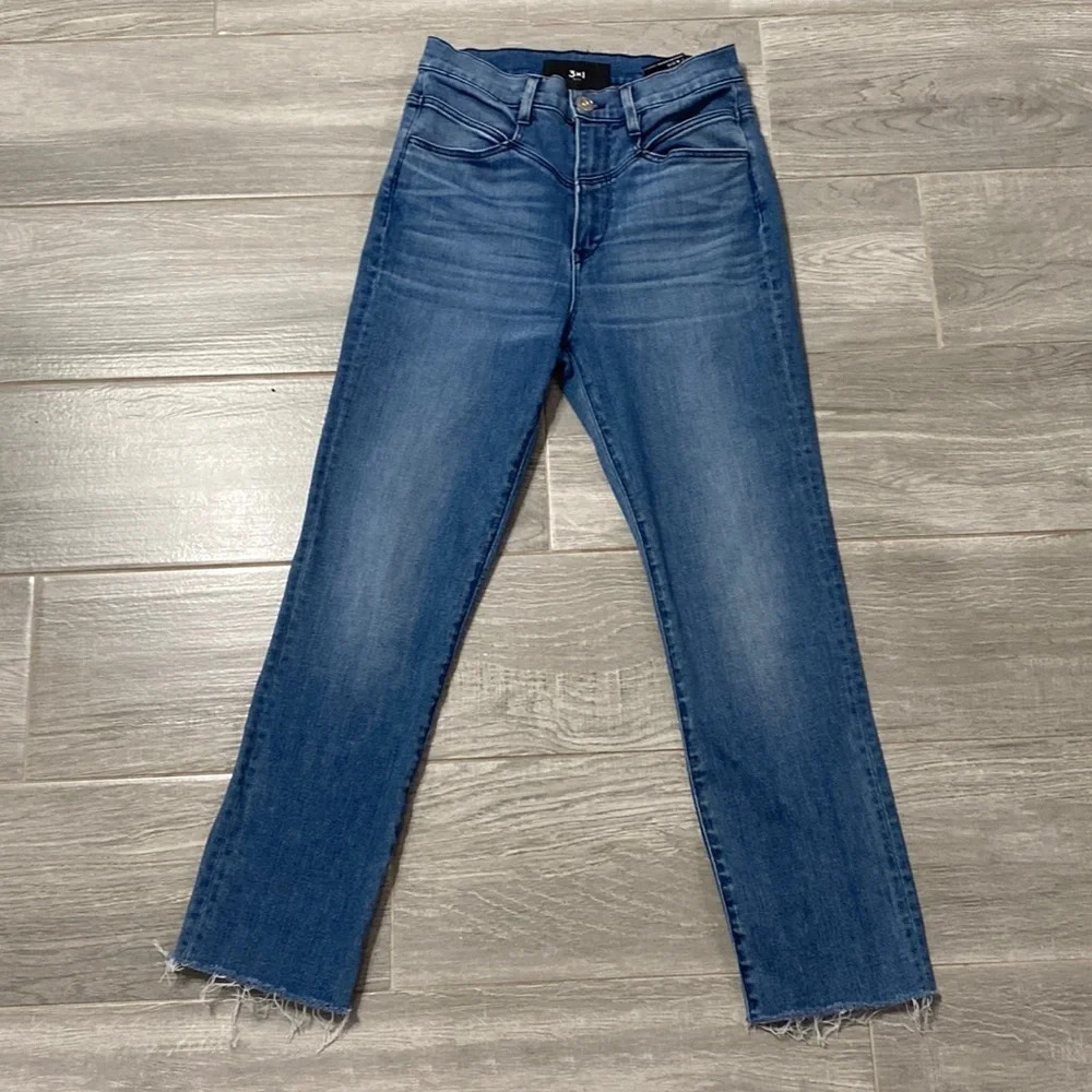 3x1 Higher Ground Jesse Straight Medium Wash Raw Hem Skinny Jeans Size 26